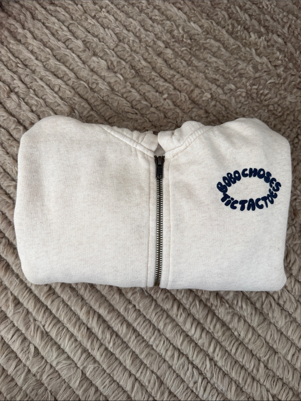 Bobo Choses Cream Zip-Up Hoodie with Navy Logo